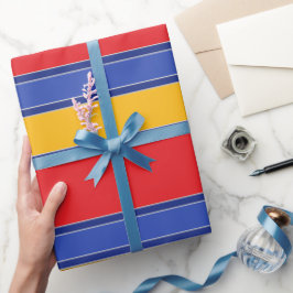 Elegante Farbstreifen, Rot-Blau-Gelb und Silber Geschenkpapier