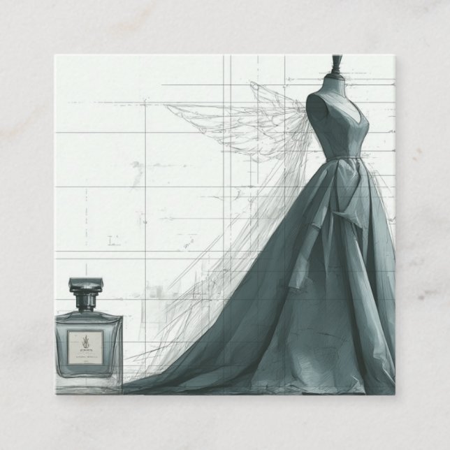 Elegante Fashion Enclosure Card - Gown & Parfüm Begleitkarte (Vorderseite)