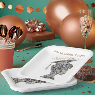 Elegante Faux-Diamant- und Saphir-Absolventin Pa Pappteller