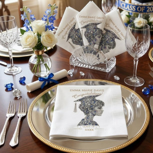Elegante Faux-Diamant- und Saphir-Absolventin Pa Serviette