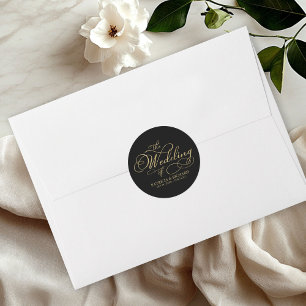 Elegante Faux Folie Schwarz Gold Kalligrafie Hochz Runder Aufkleber