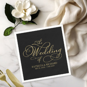Elegante Faux Folie Schwarz Gold Kalligrafie Hochz Serviette