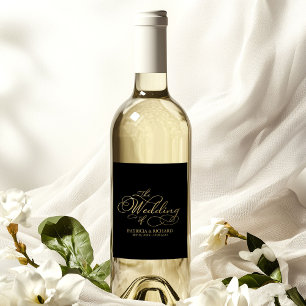 Elegante Faux Folie Schwarz Gold Kalligrafie Hochz Weinetikett