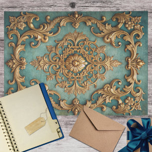 Elegante Faux-Gold-Teal-Decoupage Seidenpapier