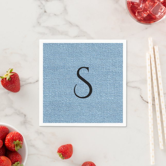 Elegante Faux-Leinen Blau Monogramm Hochzeit  Serviette (Beispiel)