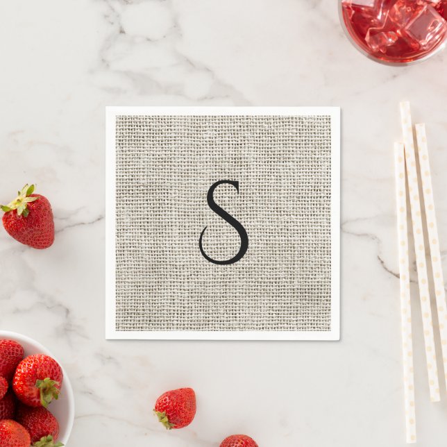 Elegante Faux-Linene schwarze Monogramm-Hochzeit Serviette (Beispiel)