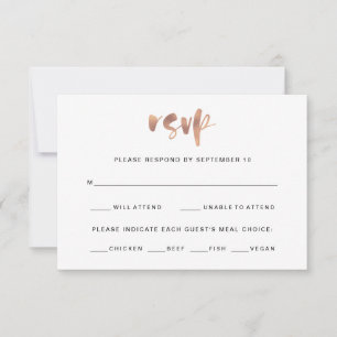 Elegante Faux-Roségold-Hochzeitsmenüwahl RSVP Karte