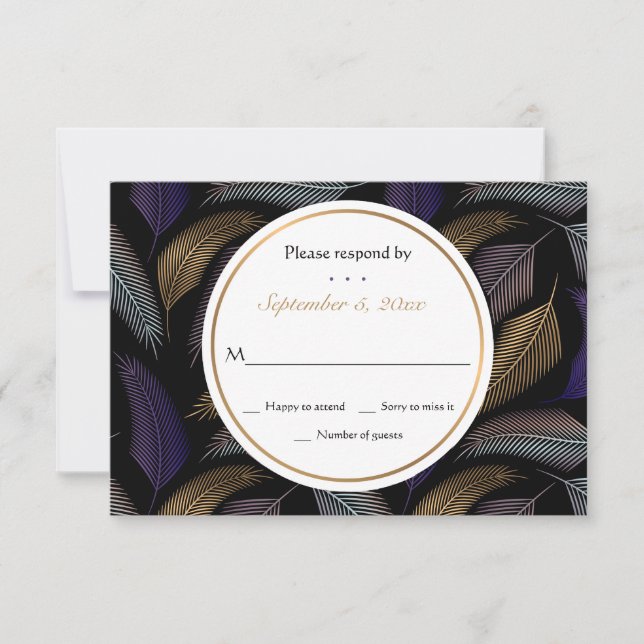 Elegante Feathers RSVP Cards Karte (Vorderseite)