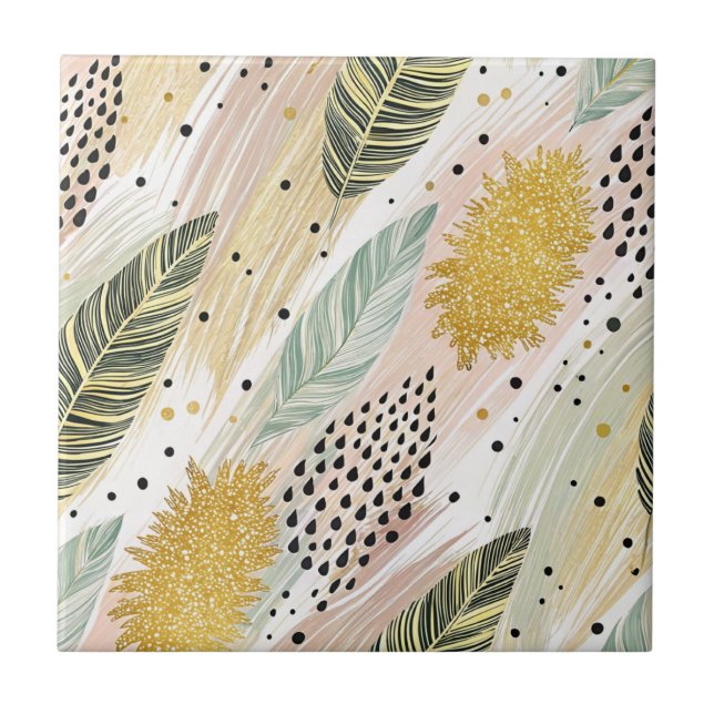 Elegante Feder & Abstrakter Pinselstrich Nahtlos Fliese (Vorderseite)