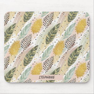 Elegante Feder & Abstrakter Pinselstrich Nahtlos Mousepad