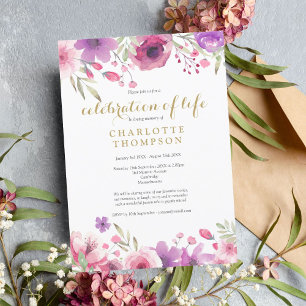 Elegante Feier des Lebens Rosa Aquarell Floral Einladung