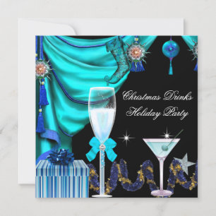 Elegante Feier Weihnachten Blue White Drinks Einladung