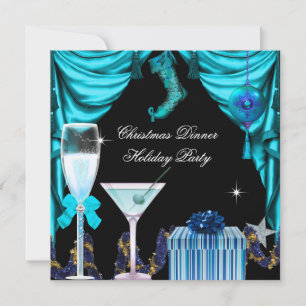 Elegante Feier Weihnachten Blue White Drinks Einladung