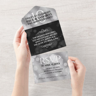 Elegante Feier zum 10. Zinnhochzeitstag All In One Einladung