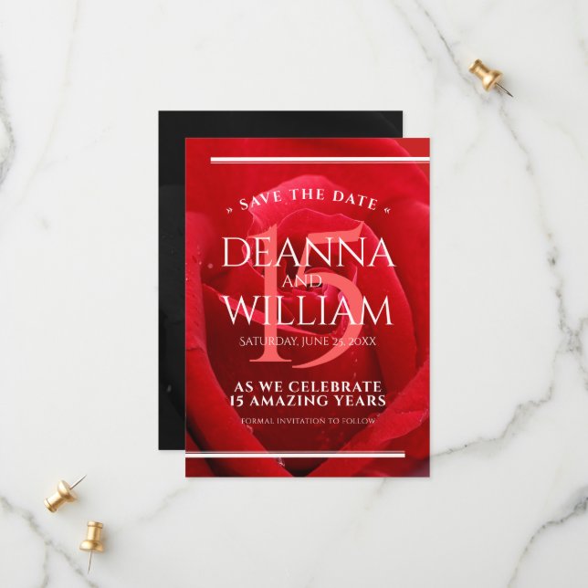 Elegante Feier zum 15. Rose Save The Date (Vorderseite/Rückseite Beispiel)