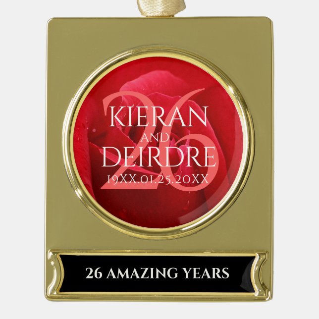 Elegante Feier zum 26. Rose Banner-Ornament Gold (Vorderseite)