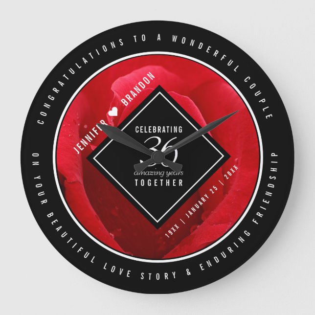 Elegante Feier zum 36. Rose Große Wanduhr (Vorderseite)