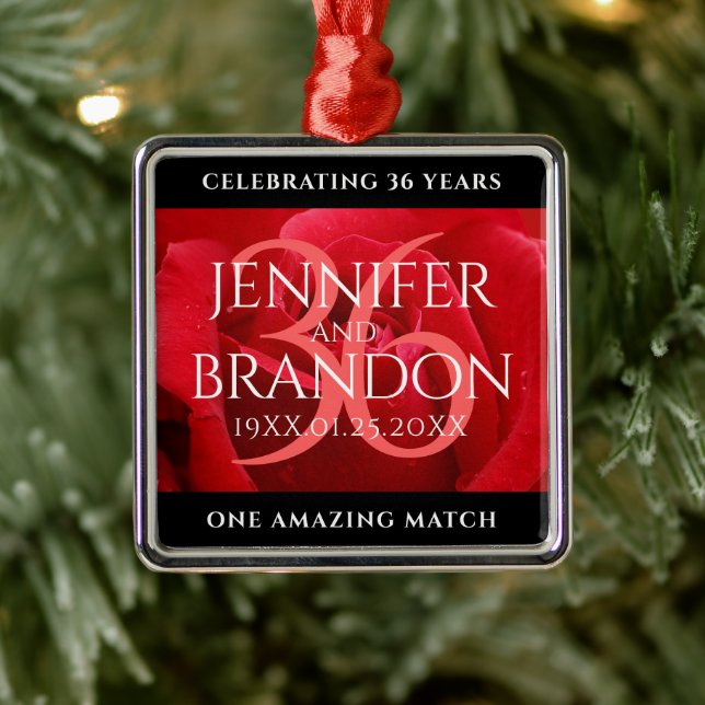 Elegante Feier zum 36. Rose Ornament Aus Metall (Baum)