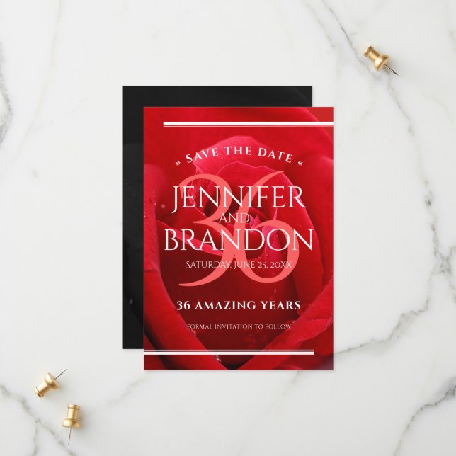 Elegante Feier zum 36. Rose Save The Date (Vorderseite/Rückseite Beispiel)