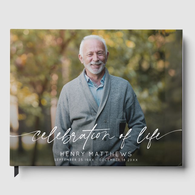 Elegante Feier zur Beerdigung von Life Script Foto Gästebuch (Vorderseite)
