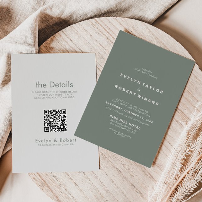 Elegante feierliche Grüne Front- und Backenhochzei Einladung (Von Creator hochgeladen)