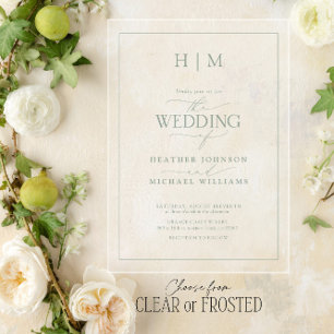 Elegante feierliche Hochzeit mit grüner Kalligrafi Acryleinladungen