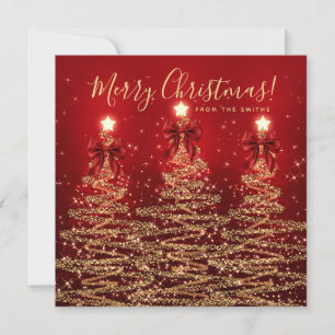 Elegante Feiertags-Gold-Rot-Weihnachtsbäume-Gruß Feiertagskarte