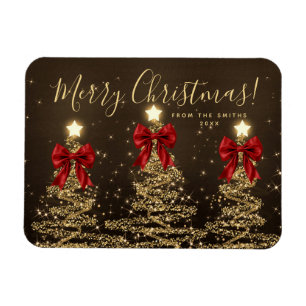 Elegante Feiertags-Gold-Rot-Weihnachtsbäume + Jahr Magnet