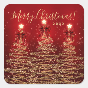 Elegante Feiertags-Gold-Rot-Weihnachtsbäume mit Sc Quadratischer Aufkleber