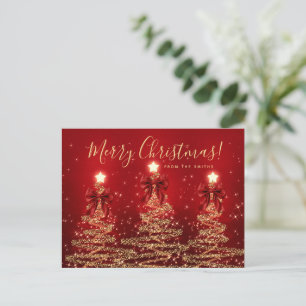Elegante Feiertags-Gold-Rote-Christbäume mit Schle Postkarte