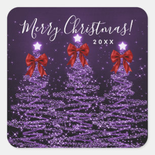 Elegante Feiertags-Lila-Weihnachtsbäume Schleifen  Quadratischer Aufkleber