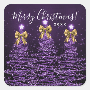 Elegante Feiertags-Lila-Weihnachtsbäume Schleifen  Quadratischer Aufkleber