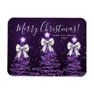 Elegante Feiertags-Lila-Weihnachtsbäume Silber  Magnet