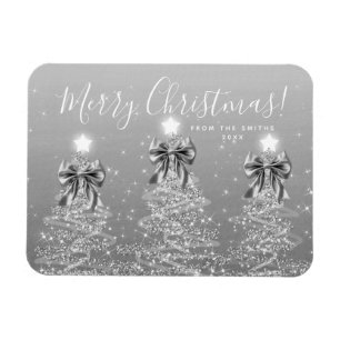 Elegante Feiertags-Silber-Weihnachtsbäume + Jahr Magnet