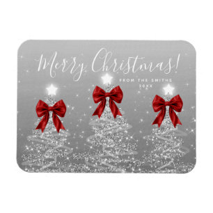 Elegante Feiertags-Silber-Weihnachtsbäume + Jahr R Magnet