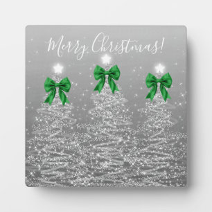 Elegante Feiertags-Silber-Weihnachtsbäume mit grün Fotoplatte