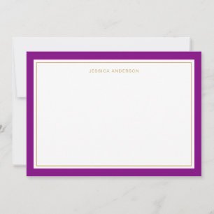 Elegante Feminine Lila Gold Border Personalisiert Mitteilungskarte