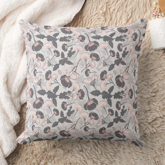 Elegante Feminine Pink Gray Blume Kissen (Decke)
