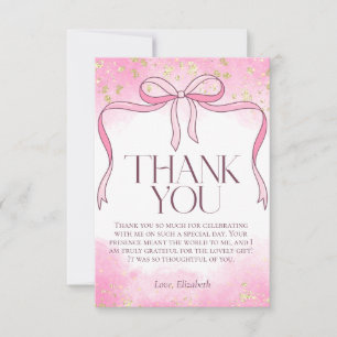 Elegante feminine rosa Schleife falsches Gold Glit Dankeskarte