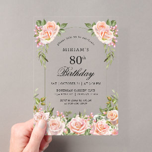 Elegante feminine Rosen - stilvoll zum Geburtstag Acryleinladungen