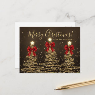 Elegante Ferien Goldene Weihnachtsbäume mit roten  Postkarte