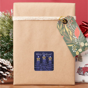 Elegante Ferien Navy-Weihnachtsbäume Schleifen Gol Quadratischer Aufkleber