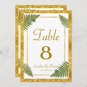 Elegante Fern Blätter Gold Foil Wedding TISCHNUMME Einladung