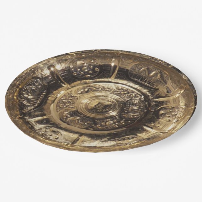 Elegante Festivals Golden Decorative Goldenes Auss Pappteller (Schrägansicht)