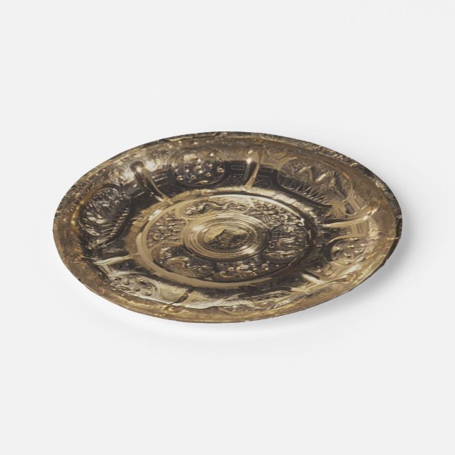 Elegante Festivals Golden Decorative Goldenes Auss Pappteller (Schrägansicht)