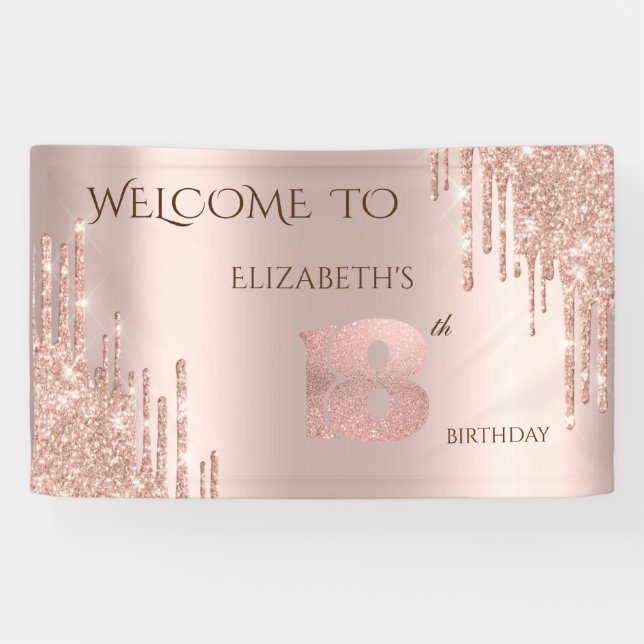 Elegante Festive Rose Gold Tropfen Geburtstag Banner (Horizontal)