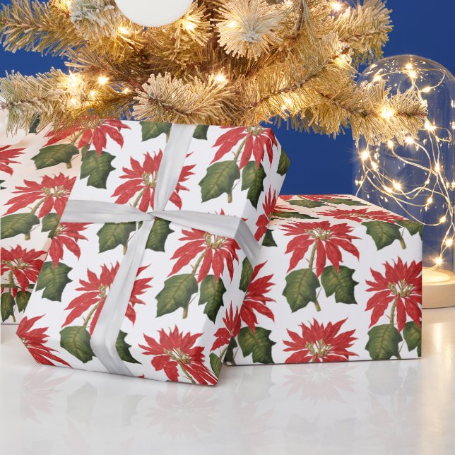 Elegante Festive Vintage Poinsettia Blume Geschenkpapier (Feiertage)