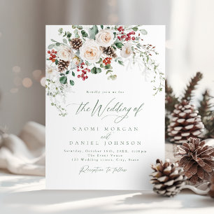 Elegante festliche florale Winterhochzeit Einladung