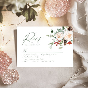 Elegante festliche florale Winterhochzeit RSVP Karte