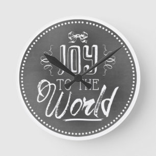 Elegante festliche Schiefertafel Freude der Welt Runde Wanduhr